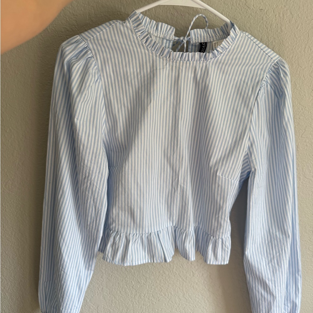 Blue Striped Long Sleeve Blouse